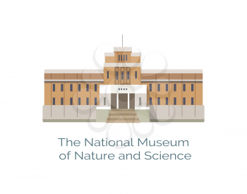 National Museum of Nature and Science is in Ueno Park in Tokyo. Famous japanese landmark, popular sightseeing of world vector illustration isolated