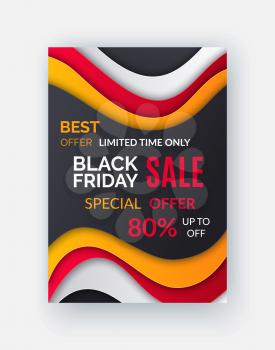 Limited time only, Black Friday sale up to 80 percent off, special offer vector coupon with blurred effects in flat style. Super discounts, promo price