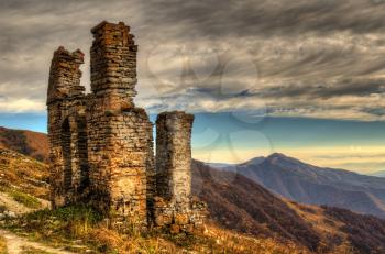 the ruins of the medieval Church of St. George higher lomisa range in Georgia.