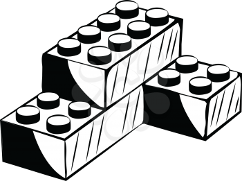 Three plastic building blocks interlocked to form a corner unit, black and white hand-drawn doodle illustration