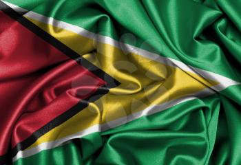 Satin flag, three dimensional render, flag of Guyana
