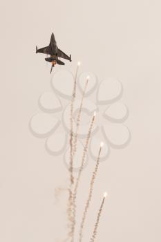 LEEUWARDEN,FRIESLAND,HOLLAND-SEPTEMBER 17: Turkish F-16 Fighting Falcon at the Luchtmachtdagen Airshow on September 17, 2011 at Leeuwarden Airfield, Friesland, Holland.