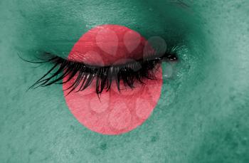 Crying woman, pain and grief concept, flag of Bangladesh