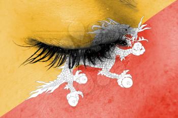 Crying woman, pain and grief concept, flag of Bhutan