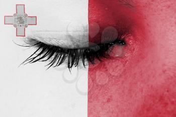 Crying woman, pain and grief concept, flag of Malta