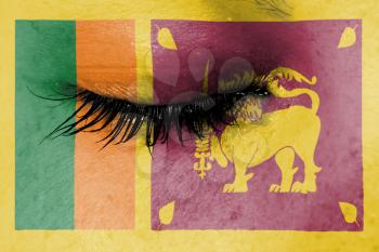 Crying woman, pain and grief concept, flag of Sri Lanka