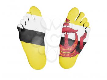 Feet with flag, sleeping or death concept, flag of Brunei
