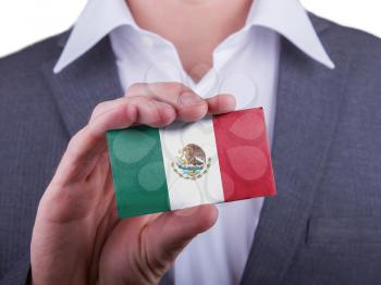 Businessman showing card, matte paper effect, Mexico