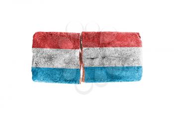 Rough broken brick, isolated on white background, flag of Luxembourg