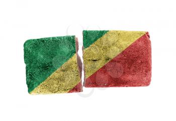 Rough broken brick, isolated on white background, flag of Congo