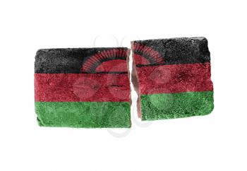 Rough broken brick, isolated on white background, flag of Malawi