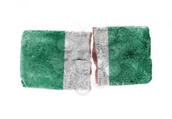 Rough broken brick, isolated on white background, flag of Nigeria