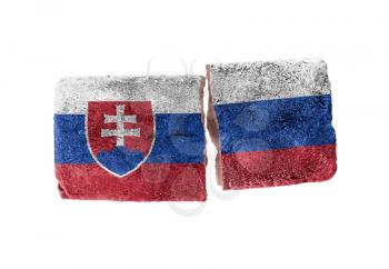 Rough broken brick, isolated on white background, flag of Slovakia
