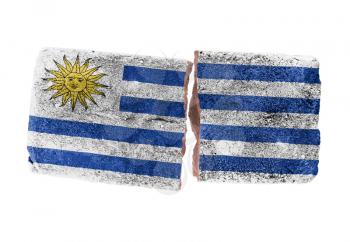Rough broken brick, isolated on white background, flag of Uruguay