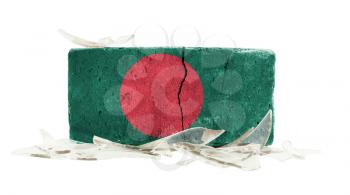 Brick with broken glass, violence concept, flag of Bangladesh