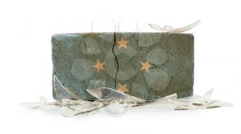 Brick with broken glass, violence concept, flag of Micronesia