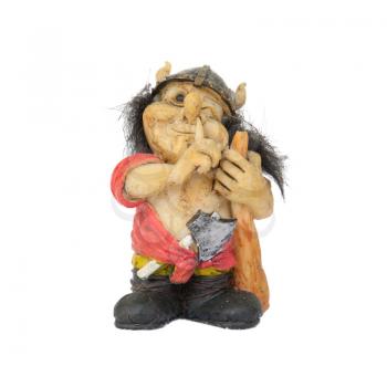 Small statue of a nosepicking troll isolated on white