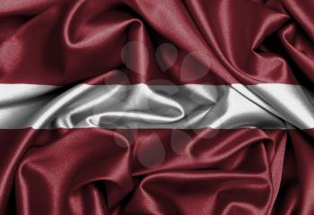 Satin flag, three dimensional render, flag of Latvia