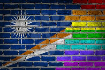 Dark brick wall texture - coutry flag and rainbow flag painted on wall - The Marschall Islands
