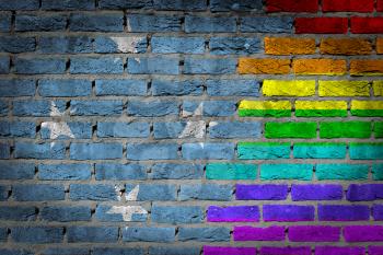 Dark brick wall texture - coutry flag and rainbow flag painted on wall - Micronesia