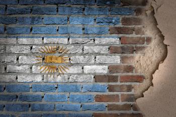 Dark brick wall texture with plaster - flag painted on wall - Argentina