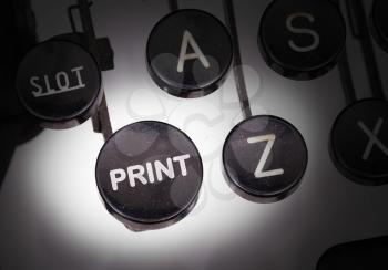 Typewriter with special buttons, print
