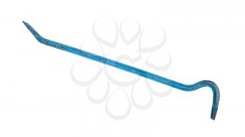 Old blue crowbar on a white background