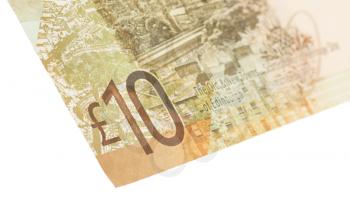 Scottish Banknote, 10 pounds, isolated on white, selective focus