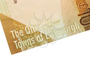 Scottish Banknote, 10 pounds, isolated on white