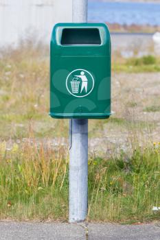 Metal rubbish bin in a park - Iceland