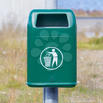 Metal rubbish bin in a park - Iceland