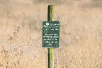 Leeuwarden; tourist sign. Nature park FRYSKE GEA, selective focus