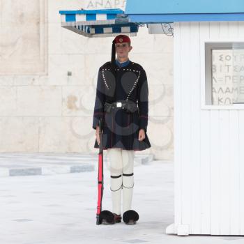 Athens, Greece - October 24, 2017: Evzones in front of the Tomb of the Unknown Soldier