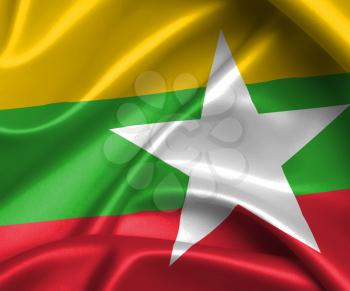 Waving flag, close up - Flag of Myanmar