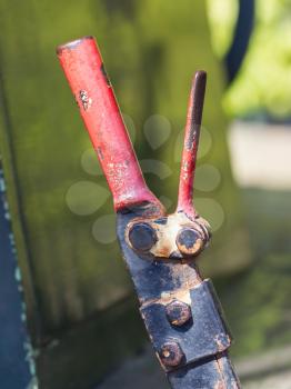 Old hand-operated lever in a train - Vintage technology