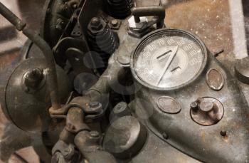 Speedometer on a vintage motorcycle, selective focus