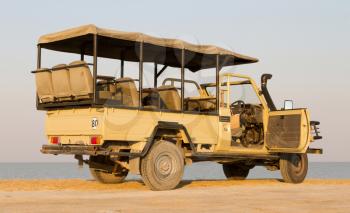 Game drive vehicle in the Makgadikgadi, Botswana
