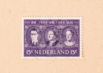 THE NETHERLANDS 1960: A stamp printed in the Netherlands shows the head of state of the countries Luxembourg, Belgium and the Netherlands, circa 1960