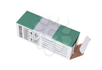 Concept of export, opened paper box - Product of Nigeria