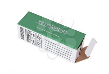 Concept of export, opened paper box - Product of Saudi Arabia