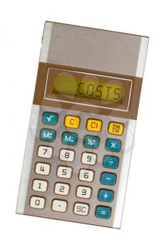 Old calculator showing a text on display - costs
