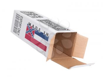 Concept of export, opened paper box - Product of Mississippi