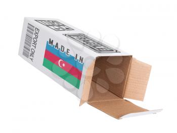 Concept of export, opened paper box - Product of Azerbaijan