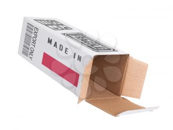 Concept of export, opened paper box - Product of Poland