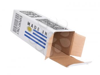 Concept of export, opened paper box - Product of Uruguay