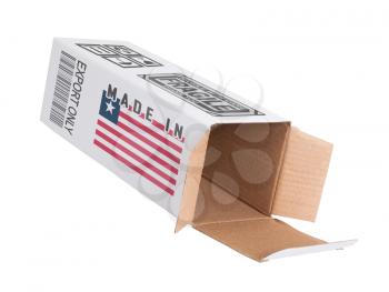 Concept of export, opened paper box - Product of Liberia