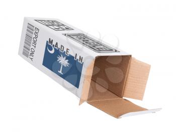 Concept of export, opened paper box - Product of South Carolina