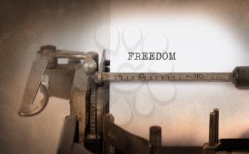 Vintage inscription made by old typewriter, Freedom