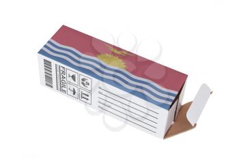 Concept of export, opened paper box - Product of Kiribati