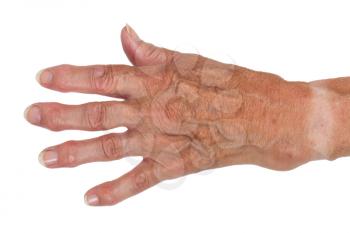 Hand of an old woman, close-up, isolated
